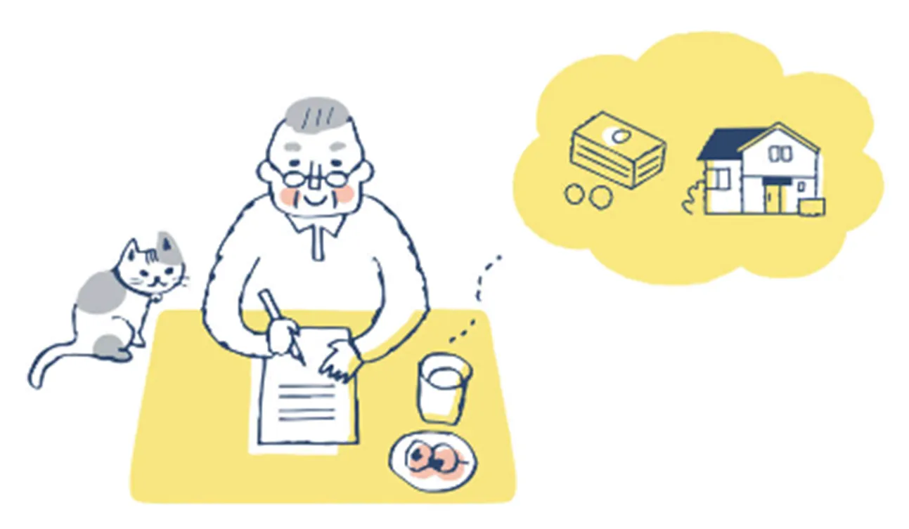 書類を書く初老の男性のイラスト